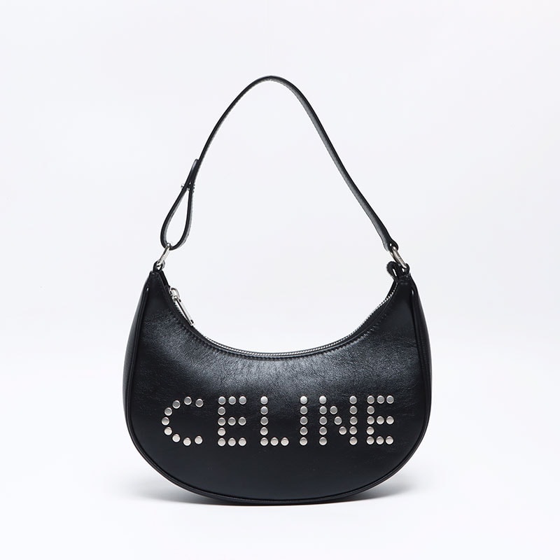 セリーヌ CELINE スタッズ ロゴ ホーボー ショルダーバッグ【中古】