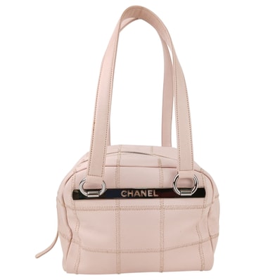 CHANEL シャネル チョコバー 9番台 ミニ ボストンバッグ ショルダーバッグ ハンドバッグ キャビアスキン ピンク シルバー レディース【中古】