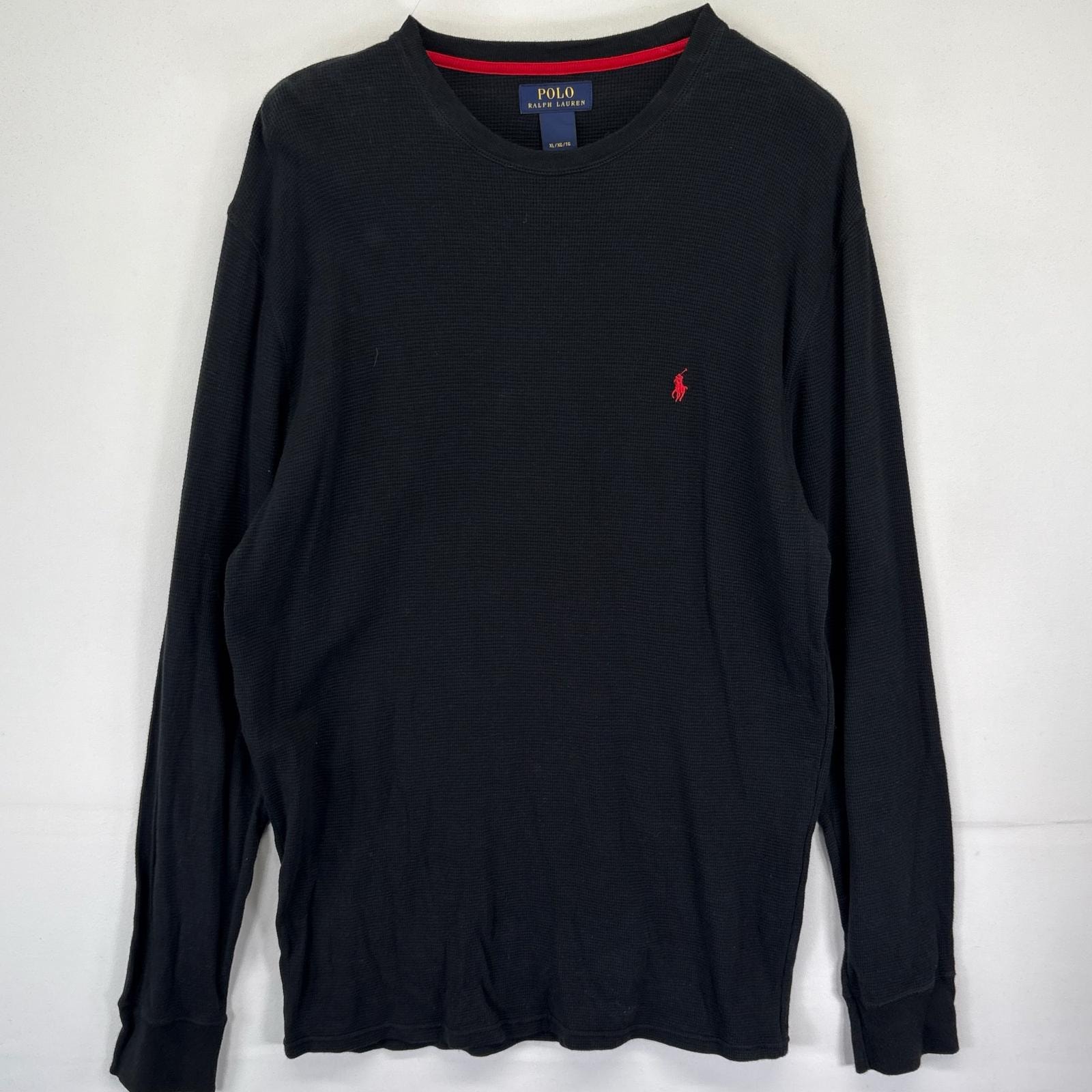 古着 ポロ・ラルフローレン POLO RALPH LAUREN 長袖Tシャツ サーマル クルーネック ワンポイントロゴ 大きいサイズ XL ブラック メンズ