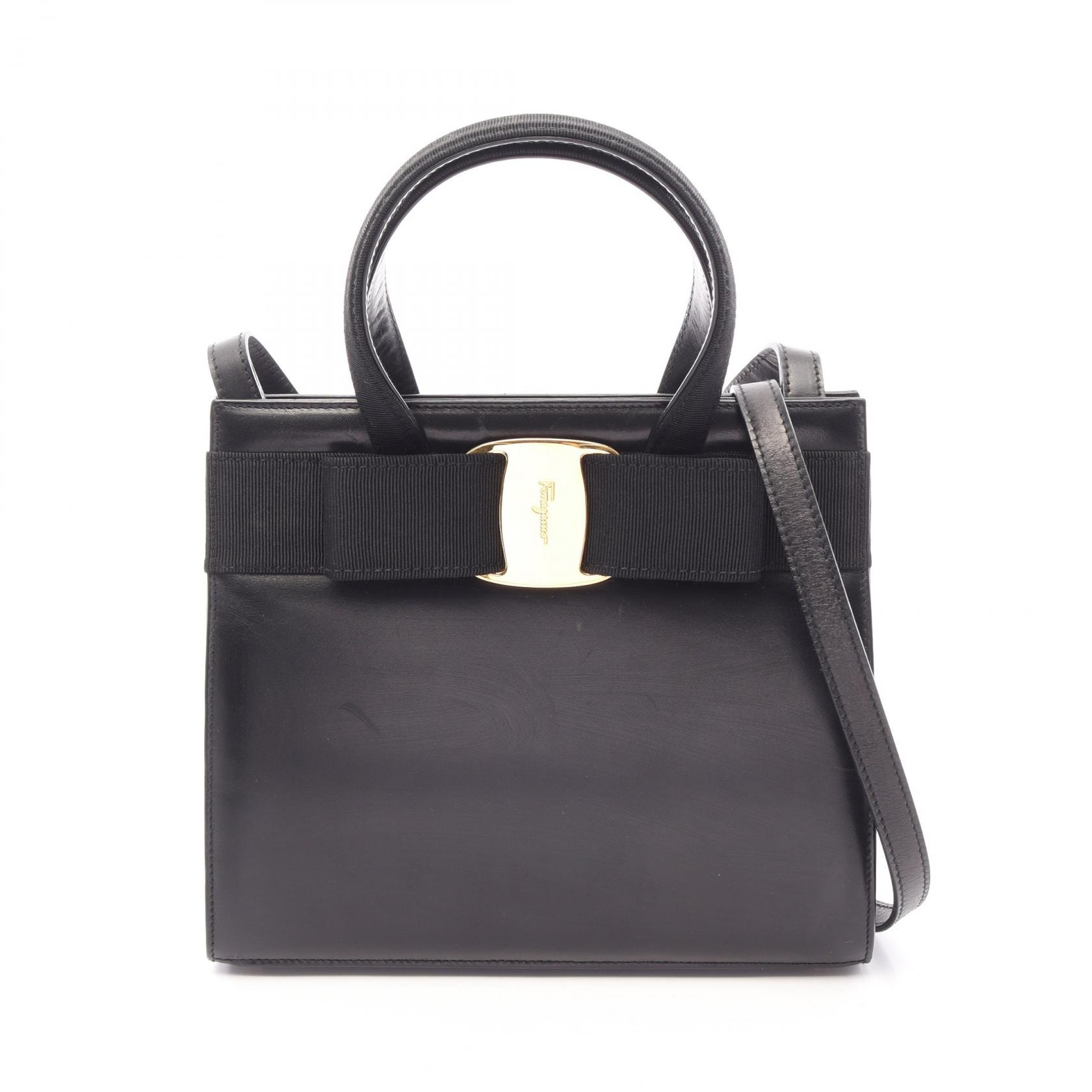 サルヴァトーレフェラガモ Salvatore Ferragamo ヴァラリボン 2WAY ハンドバッグ バッグ レザー レディース ブラック系 【中古】
