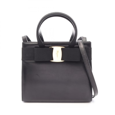 サルヴァトーレフェラガモ Salvatore Ferragamo ヴァラリボン 2WAY ハンドバッグ バッグ レザー レディース ブラック系 【中古】