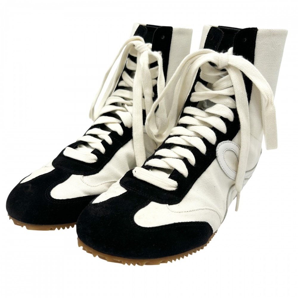LOEWE ロエベ スニーカー バレエランナー ハイカットスニーカー アナグラム 靴 キャンバス  スエード   ホワイト 白 ブラック 黒 メンズ【中古品】