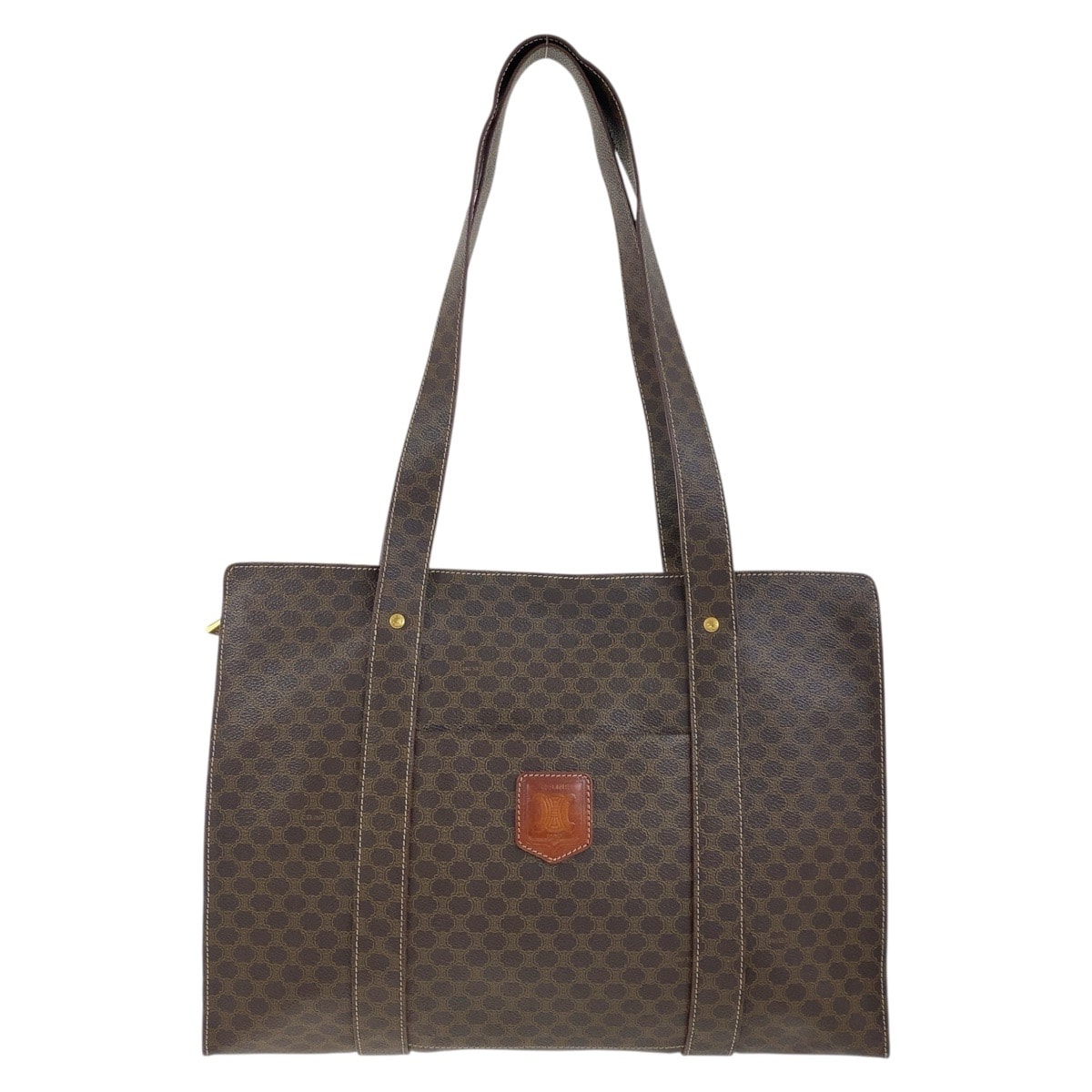 美品 CELINE セリーヌ ヴィンテージ マカダム ブラウン ゴールド金具 PVC トートバッグ ショルダーバッグ 504257 【中古】