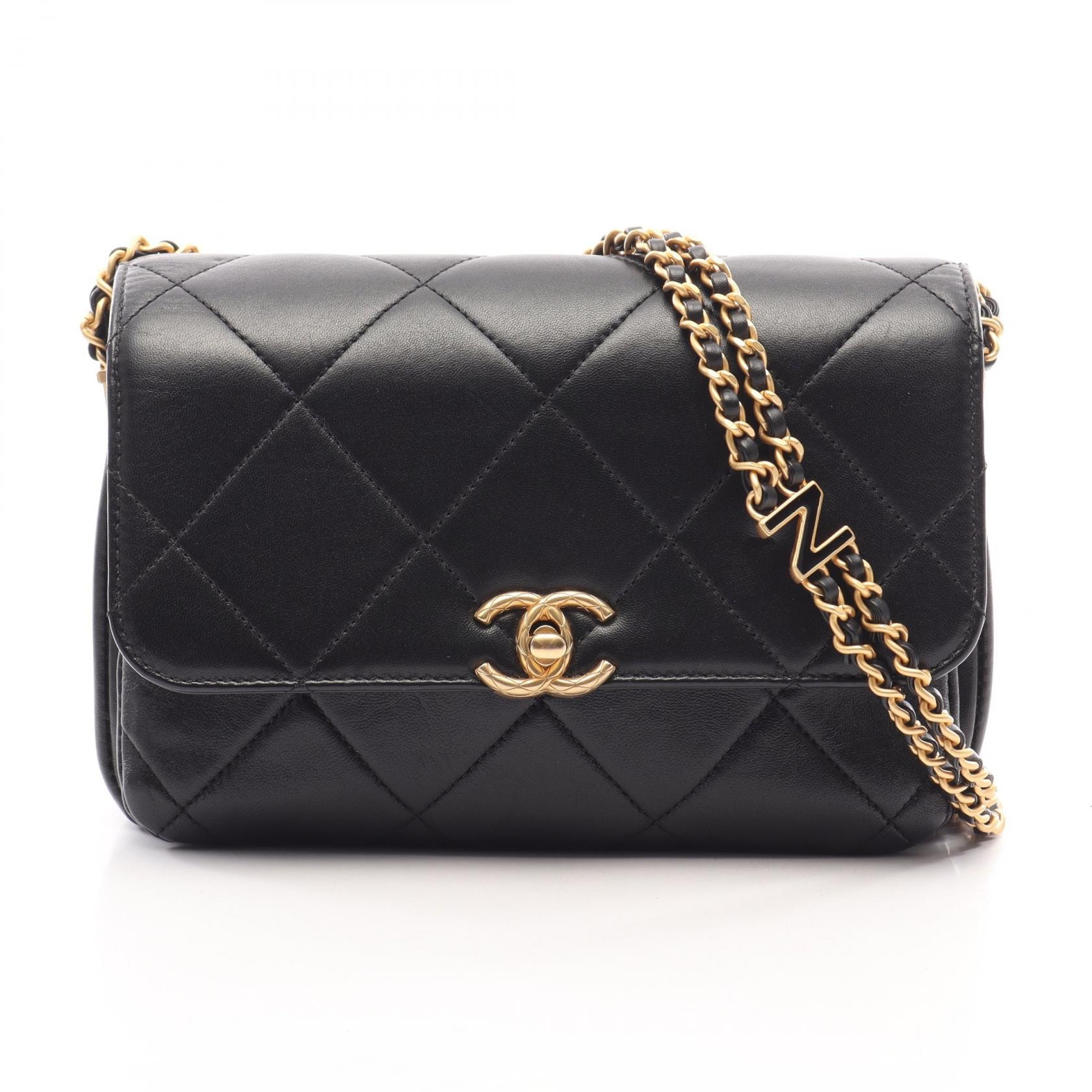 シャネル CHANEL マトラッセ スモールフラップ ショルダーバッグ バッグ ラムスキン(羊革) レディース ブラック系 AS4862 【中古】