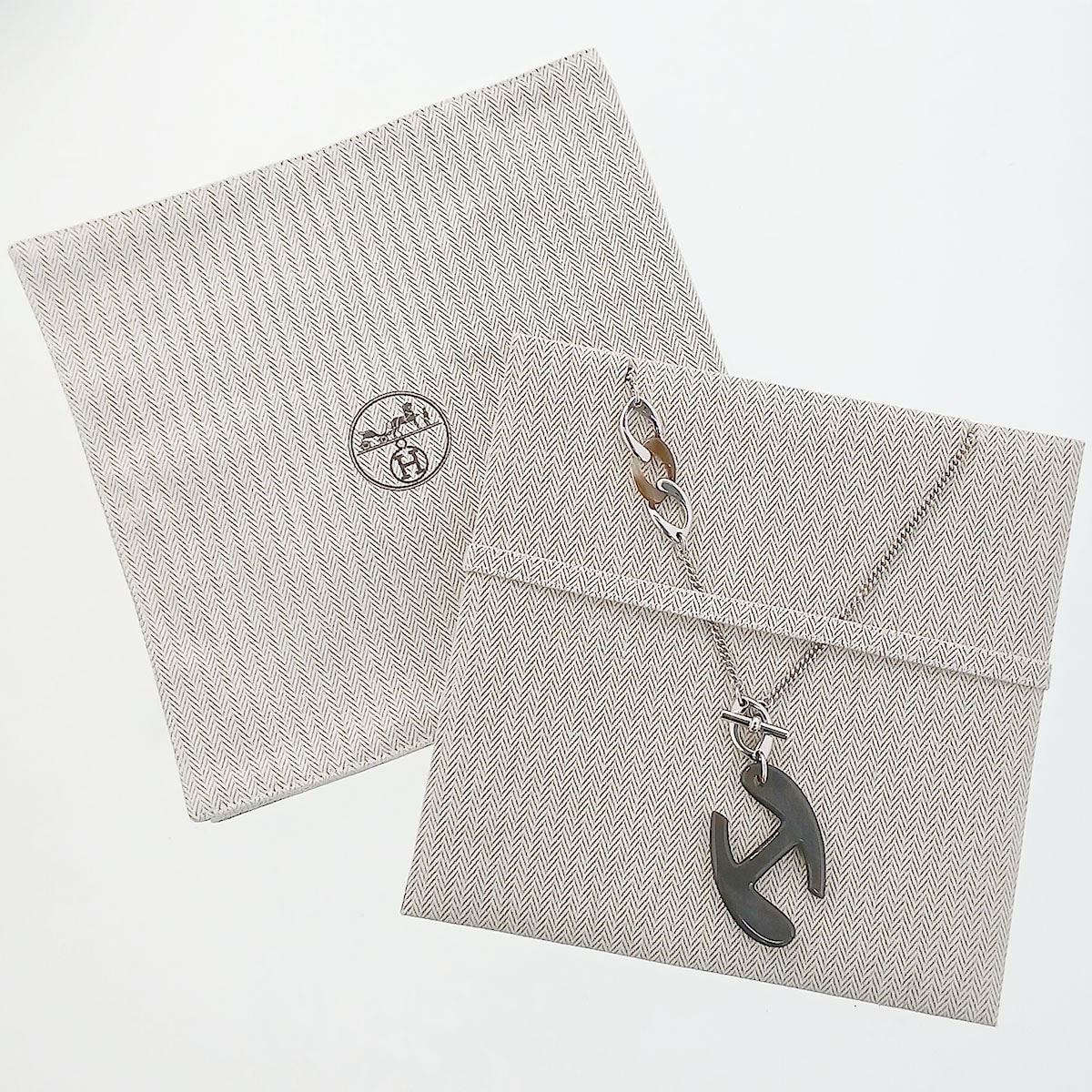 【値下げ】 HERMES エルメス シェーヌドゥH ネックレス グレー ブラウン ユニセックス【中古】