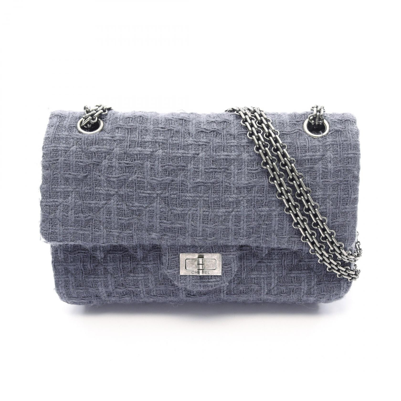シャネル CHANEL 2.55 マトラッセ マドモアゼルチェーン ショルダーバッグ バッグ ファブリック レディース ブルー系 A37586 【中古】