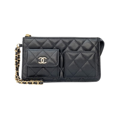 CHANEL シャネル クラッチバッグ キャビアスキン マトラッセ チェーンウォレット AP3466 ブラック
