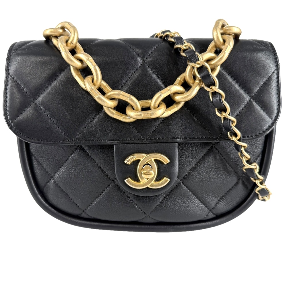 CHANEL シャネル 2WAY マトラッセ ハンドバッグ チェーンショルダーバッグ 肩掛け 斜め掛け ココマーク ラムスキン ブラック 黒 ゴールド金具 レディース【中古品】