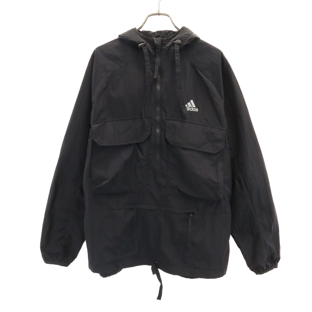 adidas アディダス ハーフジップ アノラックパーカー L ブラック ポケッタブル