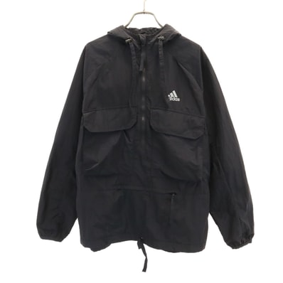 adidas アディダス ハーフジップ アノラックパーカー L ブラック ポケッタブル