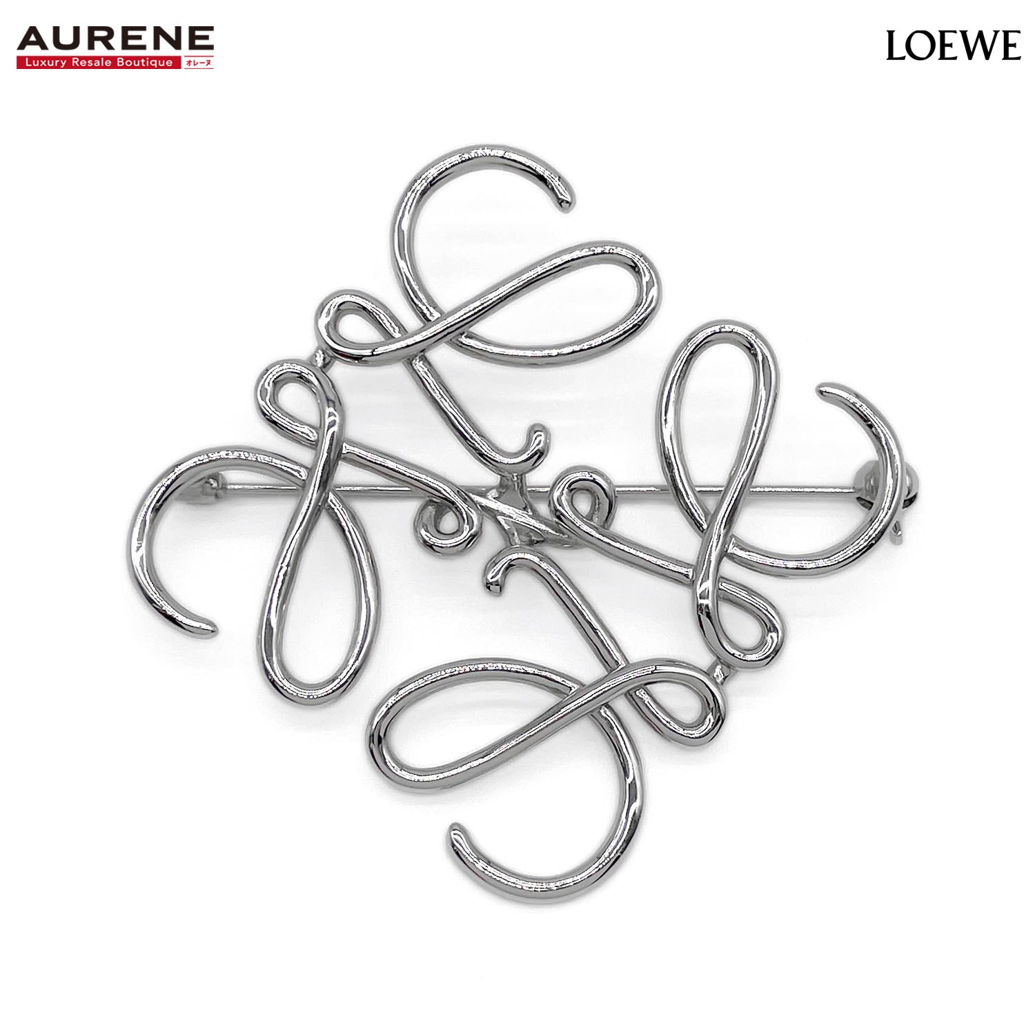 LOEWE ロエベ アナグラム ブローチ 5cm×5.2cm 111.25.020 メタル シルバー レディース 【中古】