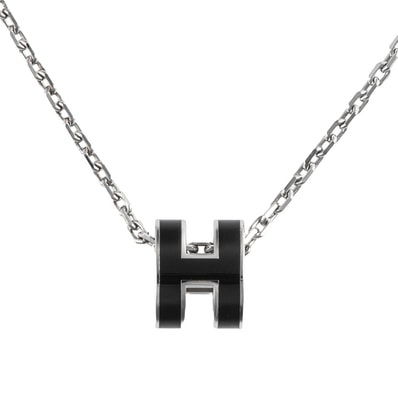HERMES エルメス ミニ ポップH ポップアッシュ ネックレス POP H ペンダント シルバー ブラック【中古】