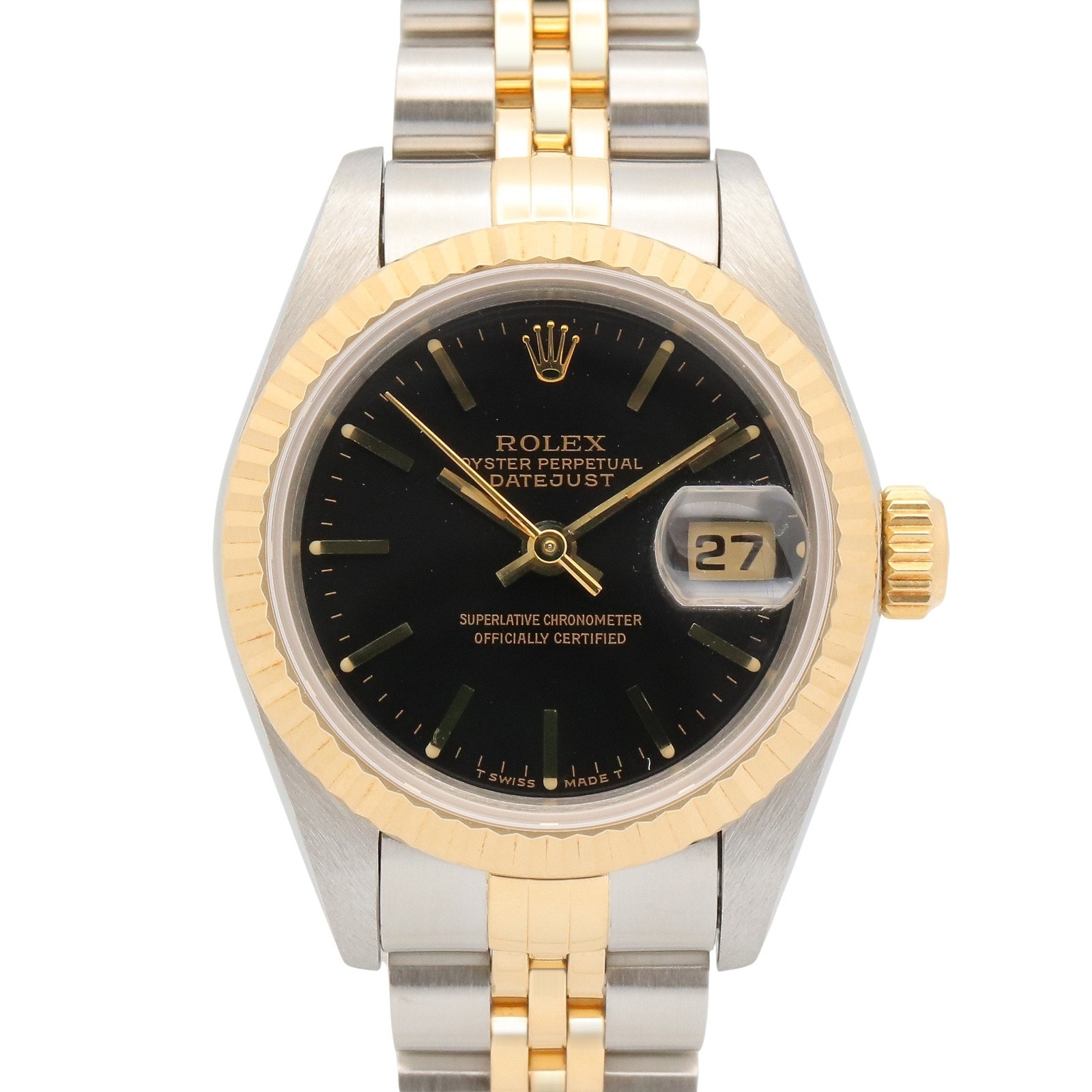 ロレックス ROLEX デイトジャスト W番 腕時計 時計 K18(イエローゴールド) ステンレススチール レディース ブラック系 バー 69173 【中古】