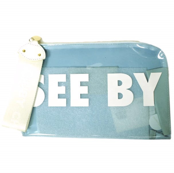 新品 SEE BY CHLOE シーバイクロエ PVC CLUTCH BAG ポリ塩化ビニールクリアクラッチバッグ チャーム付き 19UP822509 Blue スケルトン カバン g12789