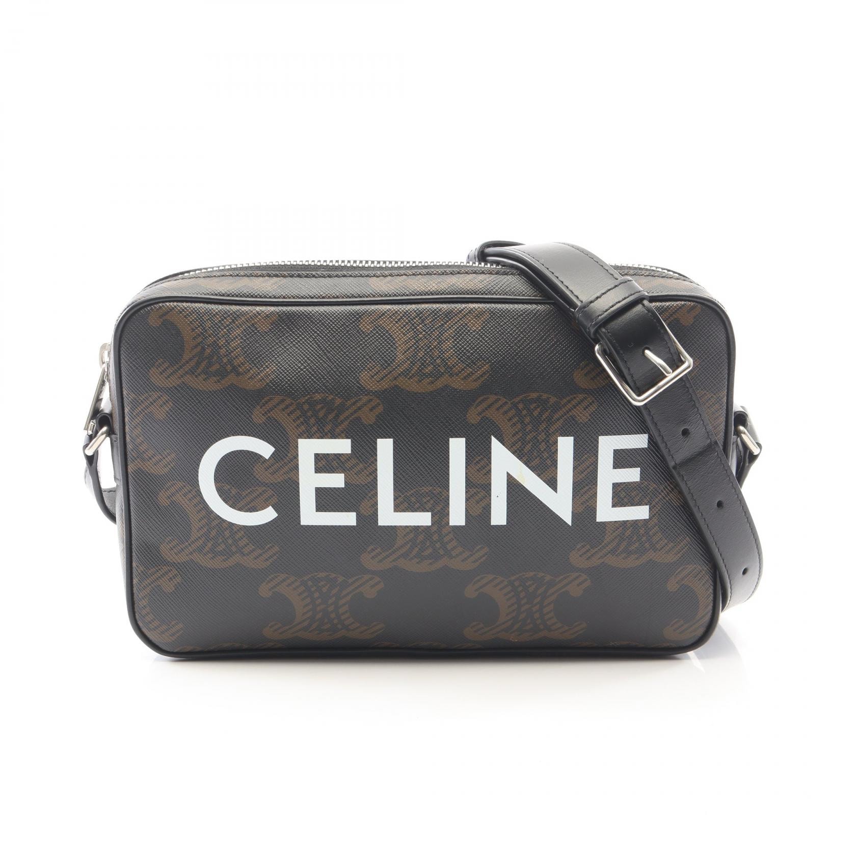セリーヌ CELINE トリオンフ ミディアム メッセンジャーバッグ ショルダーバッグ バッグ PVCコーティングキャンバス レザー メンズ レディース ブラック系 194502CIM 【中古】