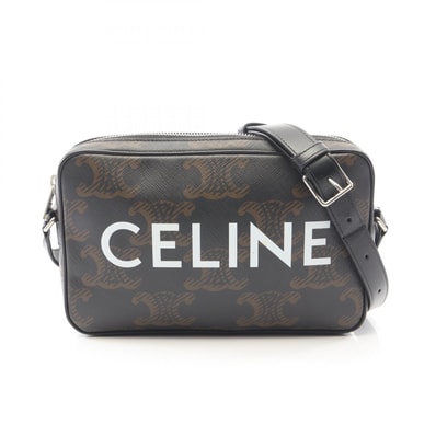 セリーヌ CELINE トリオンフ ミディアム メッセンジャーバッグ ショルダーバッグ バッグ PVCコーティングキャンバス レザー メンズ レディース ブラック系 194502CIM 【中古】