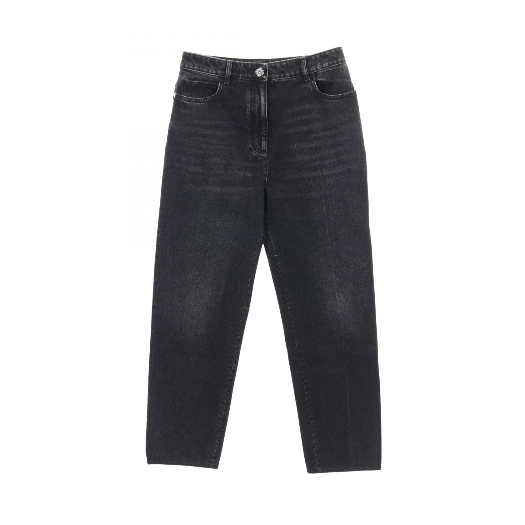 シャネル CHANEL カメリアボタン付き デニムパンツ 衣料品 ボトムス コットン レディース ブラック系 【中古】