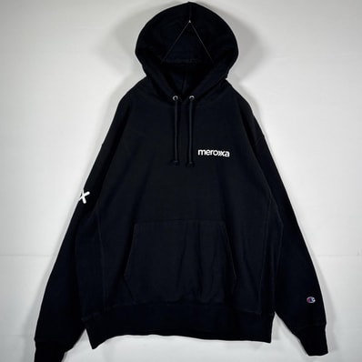 古着 チャンピオン Champion 長袖 パーカー リバースウィーブ パーカー フーディ プリント ロゴ オーバーサイズ XL ブラック 無地 メンズ