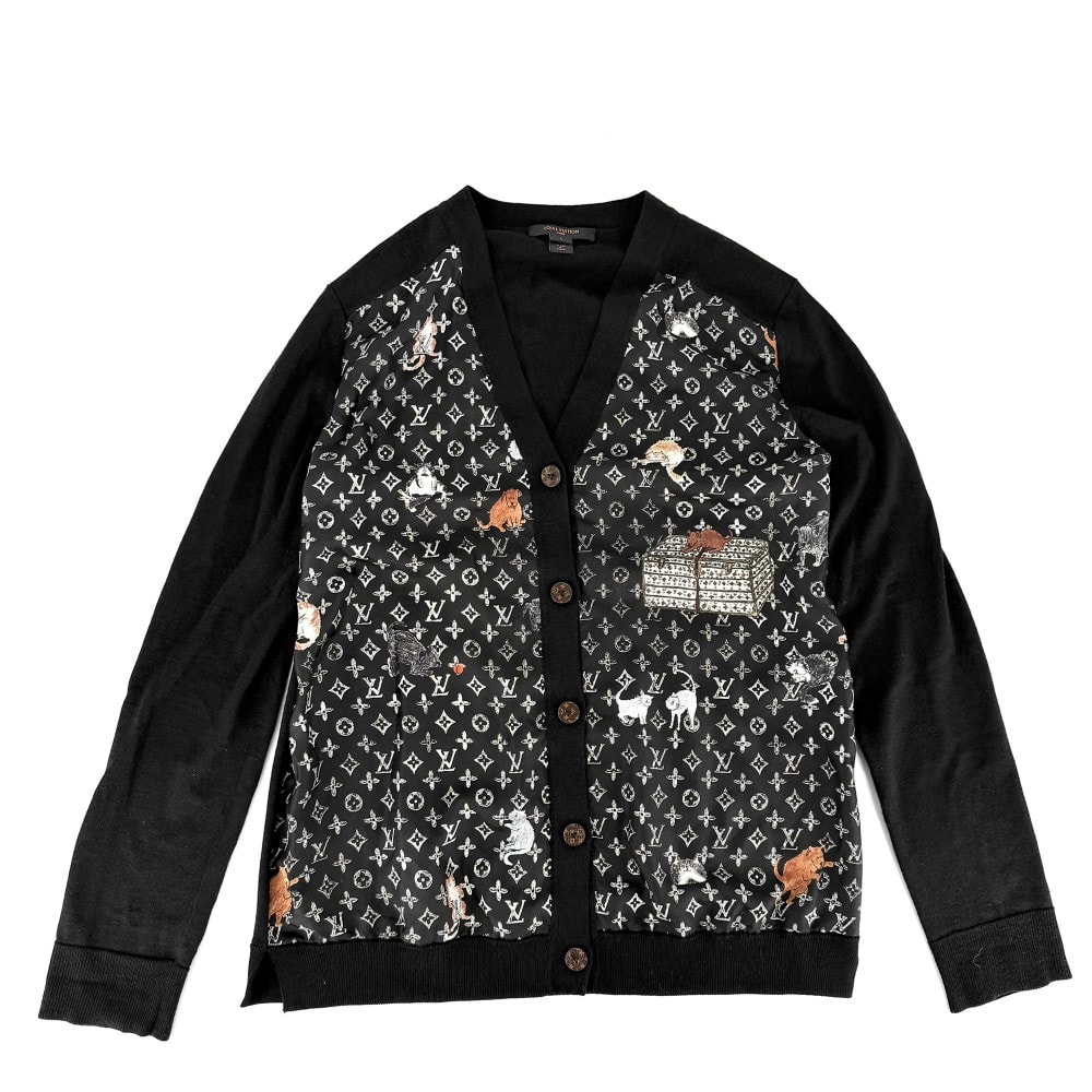 LOUIS VUITTON ルイヴィトン カーディガン キャットグラム 猫 トップス アパレル 服 L ブラック 黒 ウール  シルク   レディース 春 秋 冬【中古品】
