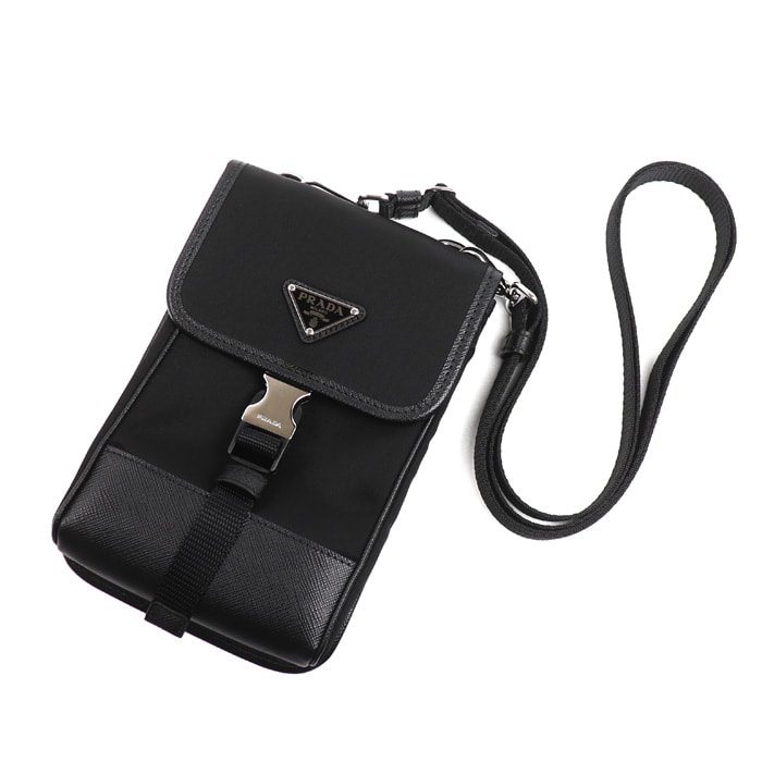 PRADA プラダ サフィアーノ×テスート スマートフォンバッグ ショルダーバッグ ブラック 2ZH109_2DMH_F0002 ユニセックス【中古】【美品】