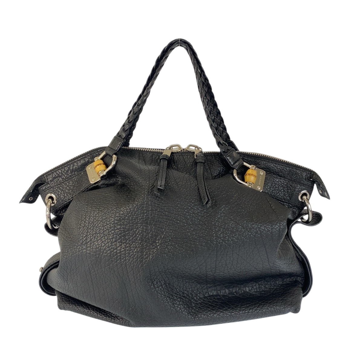 美品 GUCCI グッチ バンブー ブラック 黒 シルバー金具 レザー トートバッグ ショルダーバッグ 600191 【中古】