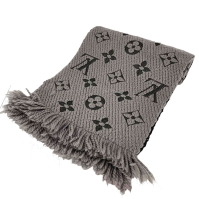 M72242 エシャルプ・ロゴマニア ウール/シルク モノグラム フリンジ マフラー【1140848257668】