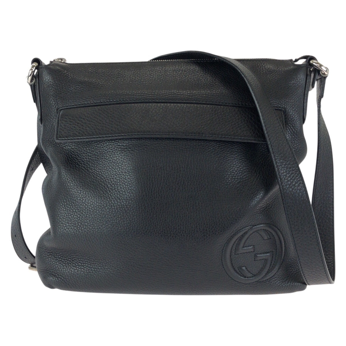 美品 GUCCI グッチ インターロッキングG ブラック 黒 シルバー金具 レザー ショルダーバッグ メッセンジャーバッグ 603139 【中古】