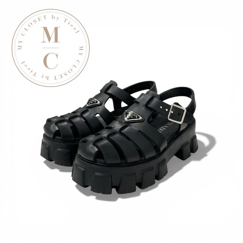 プラダ PRADA モノリス サンダル 靴 シューズ ラバー ブラック トライアングルロゴ