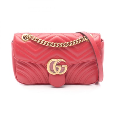 グッチ GUCCI GGマーモント キルティング スモール ショルダーバッグ バッグ レザー レディース レッド系 443497 【中古】