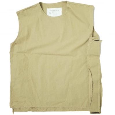 CAMIEL FORTGENS カミエル フォートヘンス TRAINING KIT WATERPROOF COTTON オーバーサイズクルーネックベスト P/N 07.02.02 M BEIGE ジレ カットオフ トップス g8497