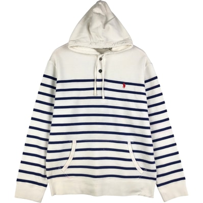 古着 ラルフローレン Ralph Lauren POLO RALPH LAUREN ボーダー柄 スウェットハーフボタンパーカー メンズXL相当/eaa595945