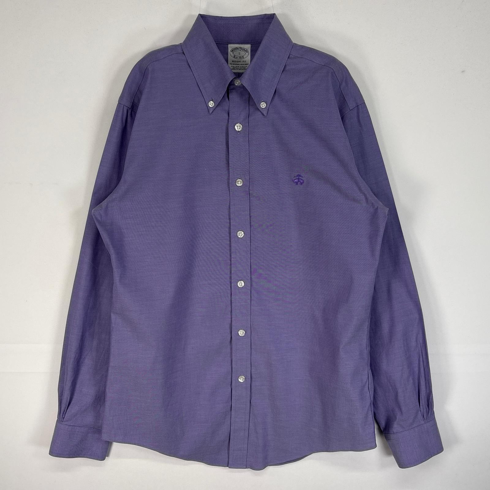 古着 ブルックスブラザーズ Brooks Brothers 長袖シャツ ロゴ 刺繍 REGENT FIT ボタンダウン S  パープル系 無地 メンズ