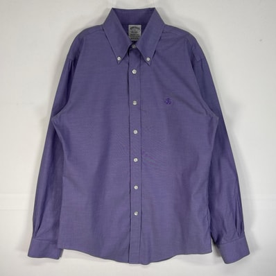 古着 ブルックスブラザーズ Brooks Brothers 長袖シャツ ロゴ 刺繍 REGENT FIT ボタンダウン S パープル系 無地 メンズ