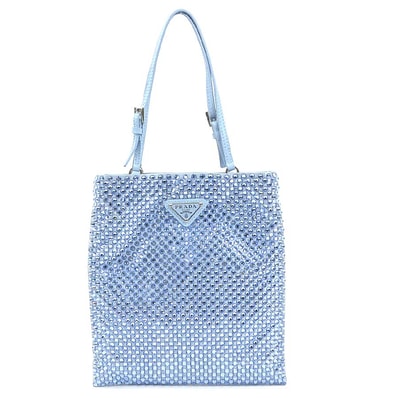 プラダ PRADA ハンドバッグ サテン/ラインストーン ライトブルー レディース 1BA253【中古】 90225n