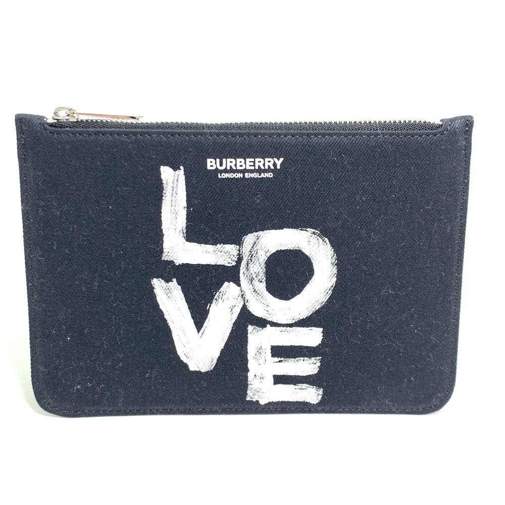 バーバリー BURBERRY LOVE メイクポーチ 化粧ポーチ コインケース クラッチバッグ ポーチ キャンバス ブラック 未使用