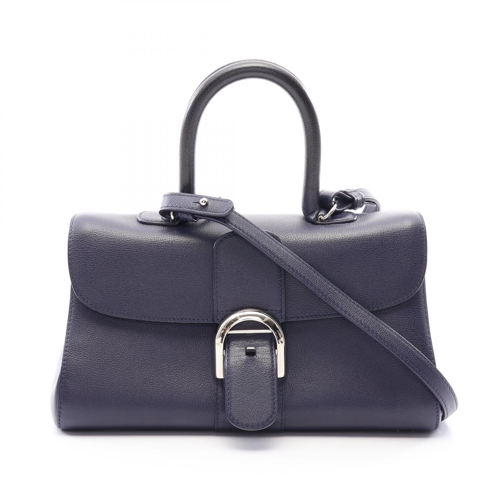 デルヴォー Delvaux ブリヨン イーストウエスト ミニ 2WAY ハンドバッグ バッグ レザー レディース ネイビー系 【中古】