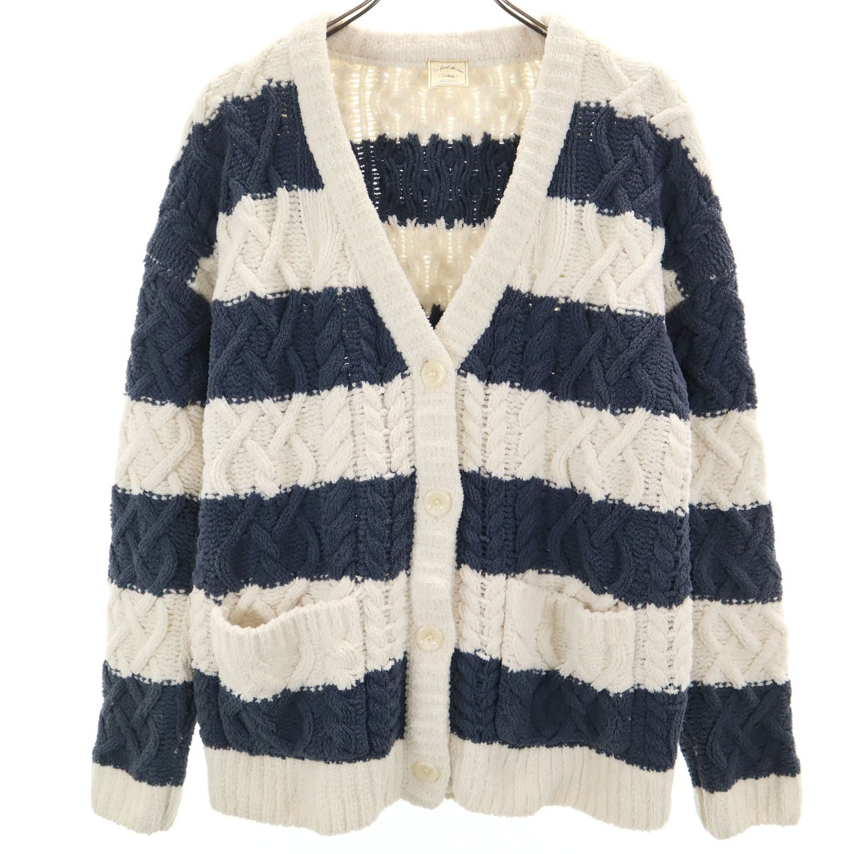 gelato pique ジェラートピケ ボーダー柄 長袖 アラン編み Vネック ニットカーディガン F アイボリー ルームウェア