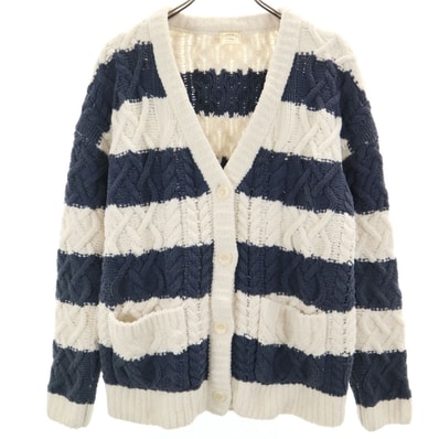 gelato pique ジェラートピケ ボーダー柄 長袖 アラン編み Vネック ニットカーディガン F アイボリー ルームウェア