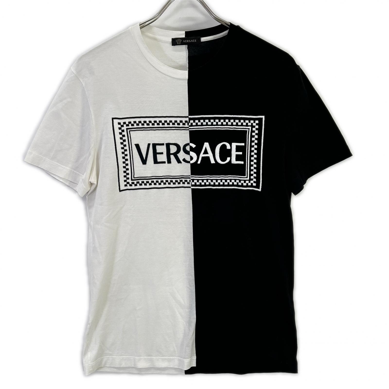 ヴェルサーチ ブラック×ホワイト ツートン ロゴ Tシャツ XS