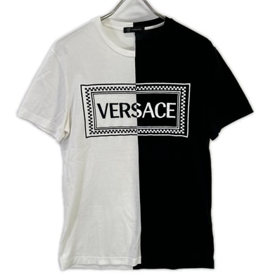ヴェルサーチ ブラック×ホワイト ツートン ロゴ Tシャツ XS