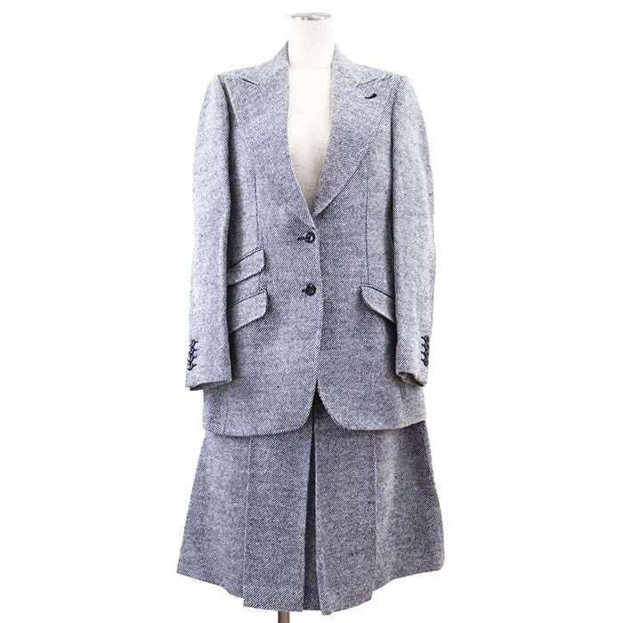 GUCCI グッチ セットアップ ジュート x コットン ジャケット テーラード 2B スカート ホースビット ウェブストライプ シェリーライン レディース ホワイト ネイビー 白 紺 イタリア製