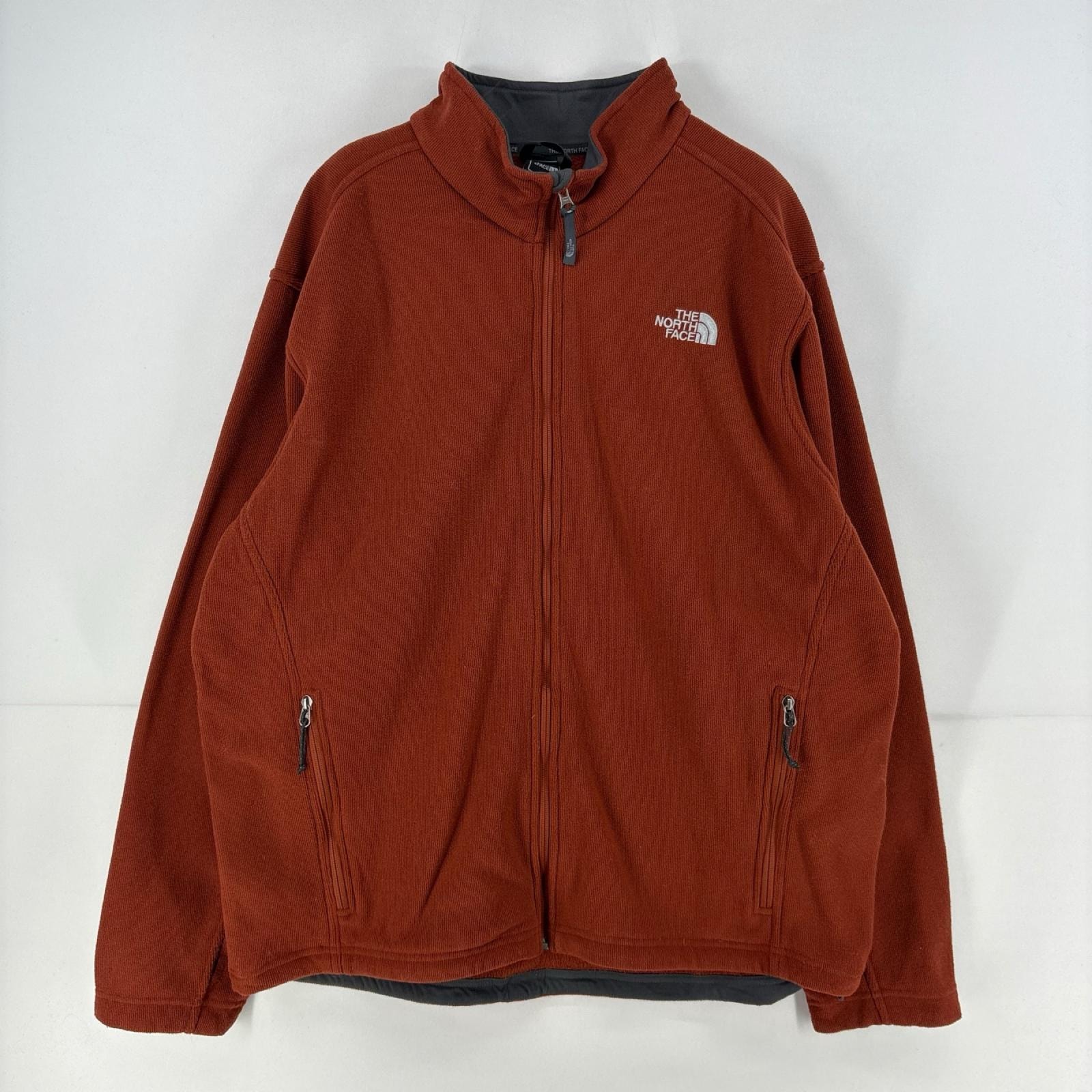 古着 ザ・ノースフェイス THE NORTH FACE フリース ジャケット フルジップ トレーナー ニット 刺繍 オレンジ 2XL  ブラウン系 メンズ
