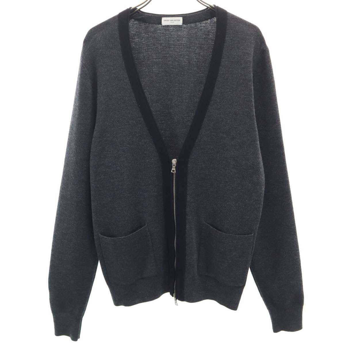 DRIES VAN NOTEN ドリスヴァンノッテン 長袖 Vネック フルジップ ニットカーディガン S チャコールグレー