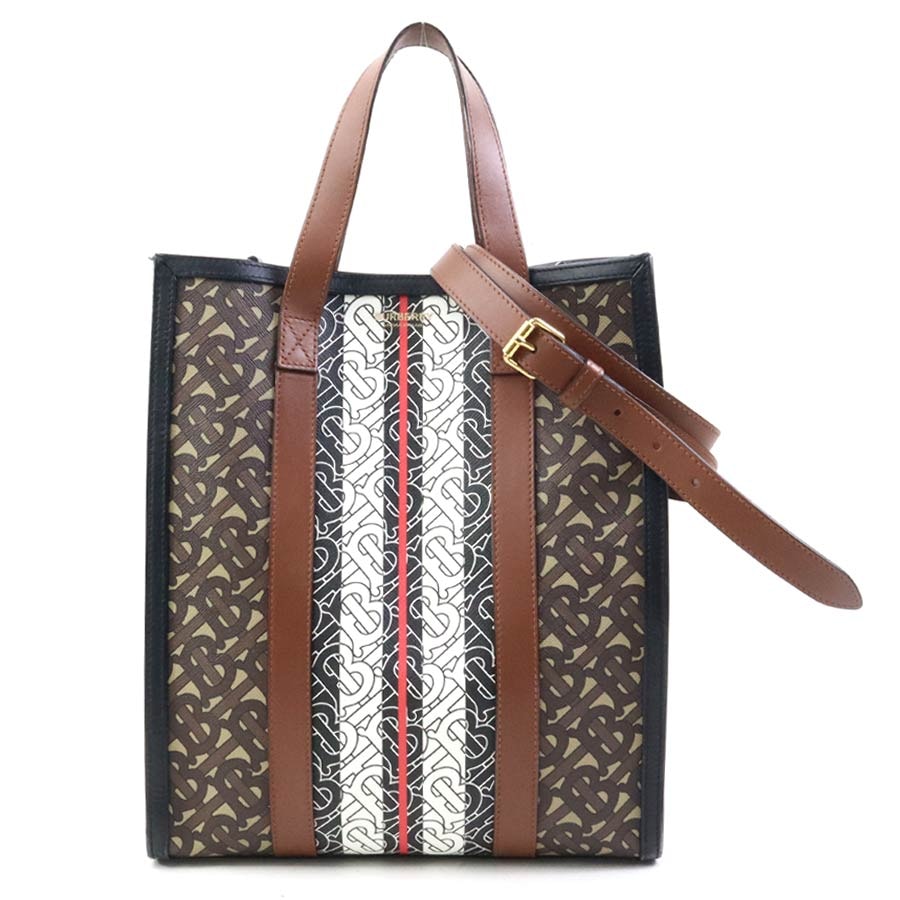 バーバリー BURBERRY ハンドバッグ ショルダーバッグ PVC/レザー ブラウン/ホワイト/ブラック ゴールド レディース【中古】 e61802a
