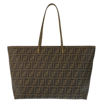 美品 FENDI フェンディ ズッカ ブラウン イエロー ゴールド金具 PVC トートバッグ ショルダーバッグ 601275 【中古】