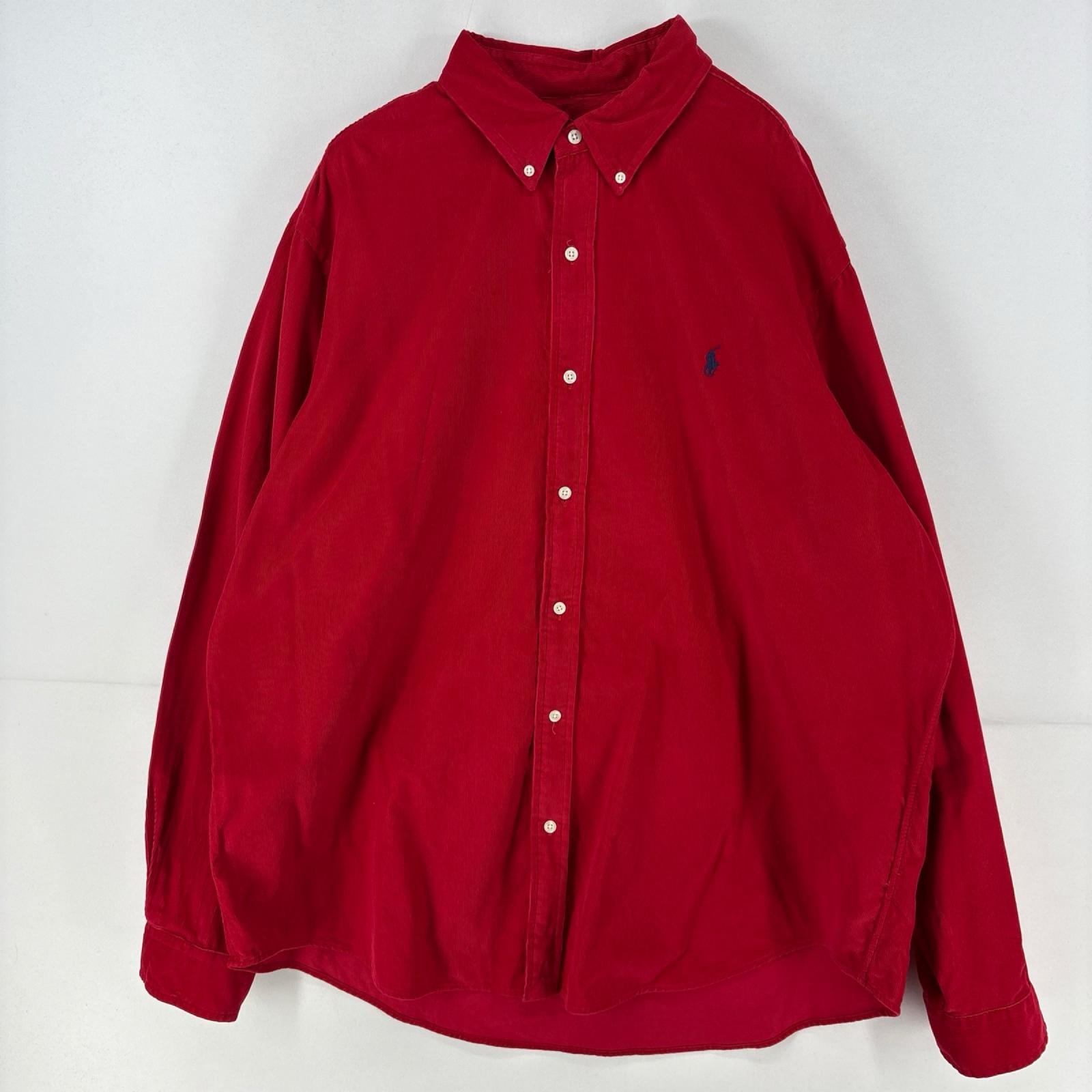 古着 ポロ・ラルフローレン POLO RALPH LAUREN コーデュロイ 長袖シャツ ボタンダウンシャツ 大きいサイズ 刺繍 2XL レッド メンズ