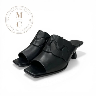 エルメス HERMES ハンナ95 サンダル 靴 シューズ レザー ブラック 黒 ミュール 未使用