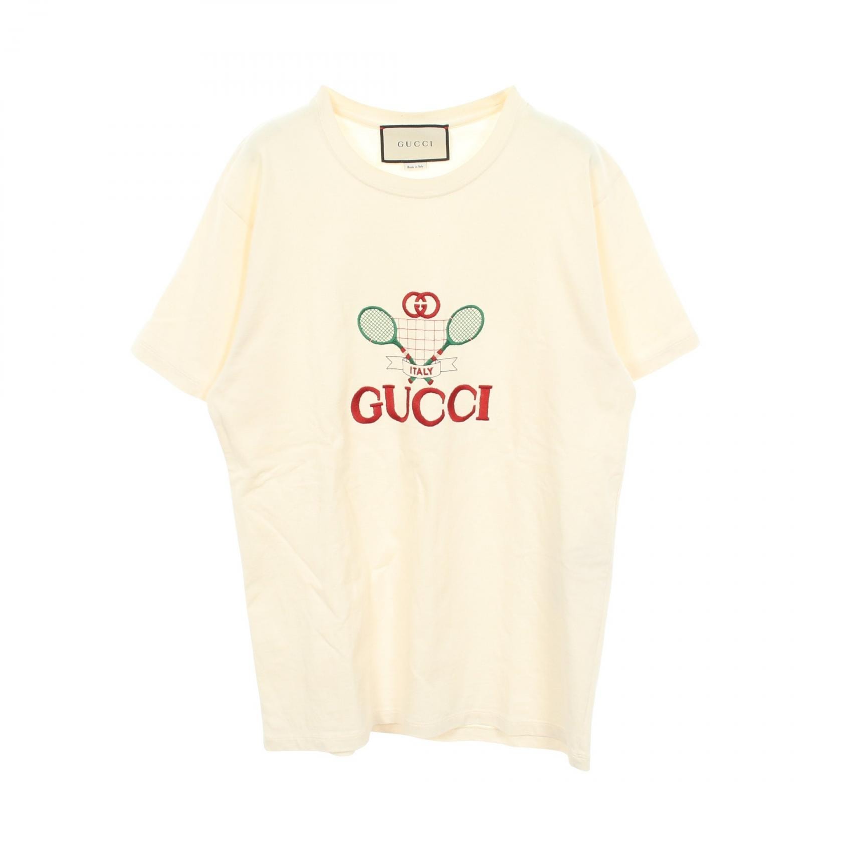 グッチ GUCCI クラブマルチ テニス 刺繍 半袖Tシャツ 衣料品 トップス コットン メンズ アイボリー系 【中古】