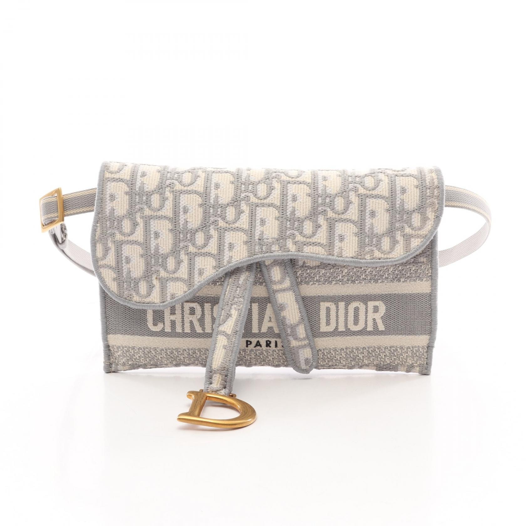 ディオール Dior サドル スリムポーチ オブリーク ウエストバッグ ボディバッグ バッグ キャンバス レディース グレー系 / アイボリー系 【中古】
