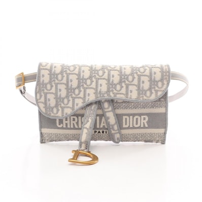 ディオール Dior サドル スリムポーチ オブリーク ウエストバッグ ボディバッグ バッグ キャンバス レディース グレー系 / アイボリー系 【中古】
